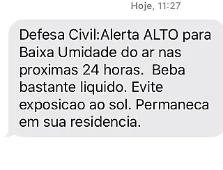 Defesa Civil alerta para baixa umidade e períodos de riscos à saúde