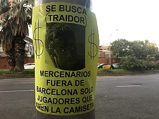 Cartaz expõe indignação de torcida do Barça com Neymar