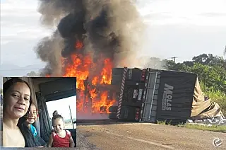 Após carreta bater e pegar fogo mãe e filhas morrem carbonizadas
