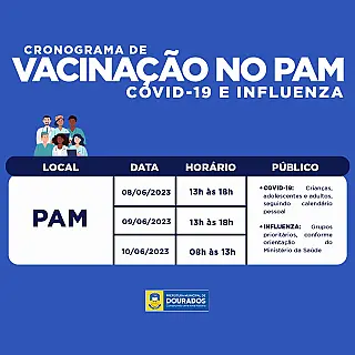 Sala de Vacinação do PAM atende nesta quinta, sexta e sábado