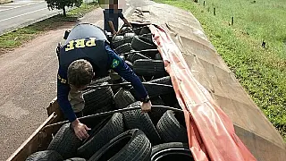 PRF apreende 2,3 mil pneus paraguaios que seriam levados para São Paulo