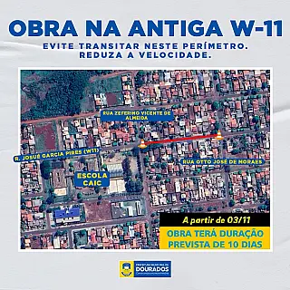 Obras de drenagem exigem interdição na rua W-11 nesta quinta-feira