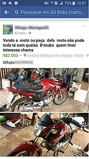 No Facebook até moto roubada é anunciada para venda