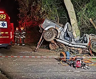 Pai e filho morrem em colisão de caminhonete com árvore