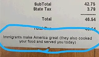 Mensagem contra política migratória de Trump é colocada em conta de restaurante