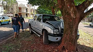 Homem rouba caminhonete e colide em árvore durante perseguição em Dourados