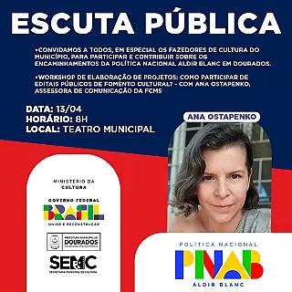 Prefeitura promove Escuta Pública Municipal do Plano Nacional Aldir Blanc no sábado
