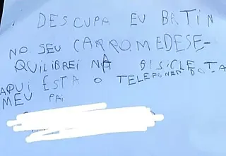 Bilhete deixado por garoto em carro arranhado por bicicleta faz sucesso