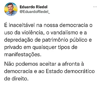 Riedel repudia vandalismo antidemocrático no DF