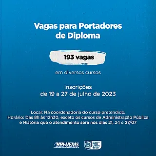 UEMS 193 vagas para Portadores de Diploma em diversos cursos